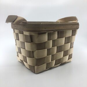 Vintage Longaberger Signed Bring Along Basket Tan Nylon Wood With Side Handles